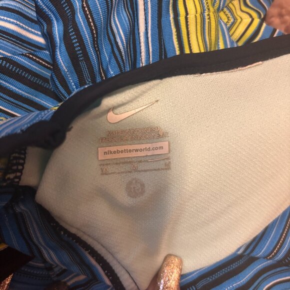 Nike Women Swimwear M/10 Blue Green Striped Tankini Cropped Swoosh Logo V Neck - Picture 4 of 6